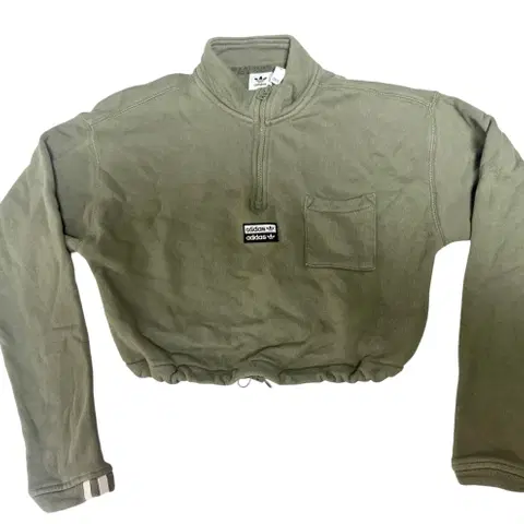 아디다스 오리지널스 크롭 반집업 카키 M