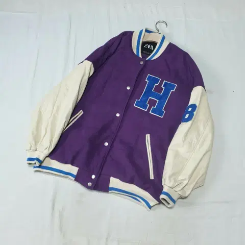 자라 퍼플 스타디움 바시티 자켓