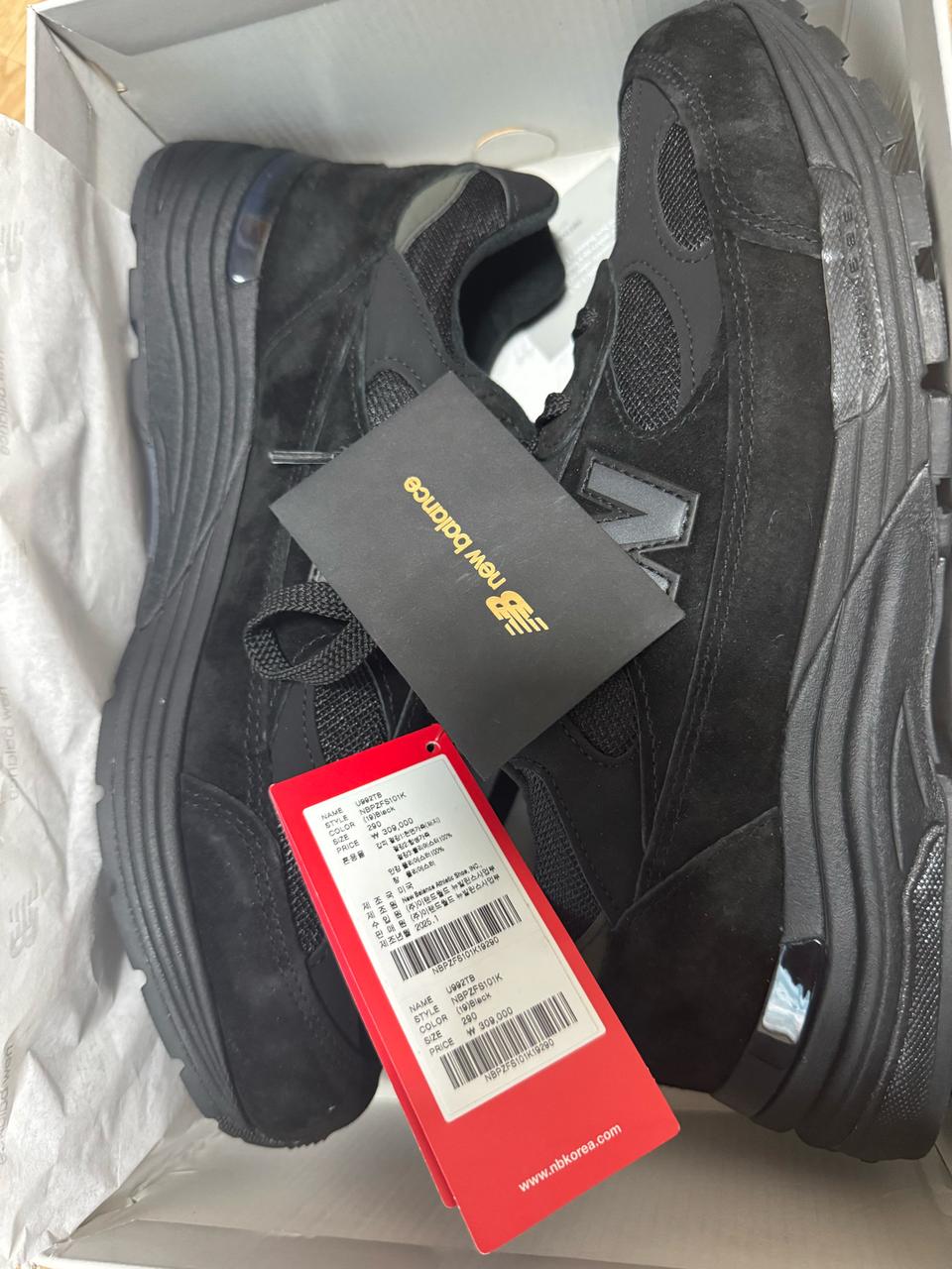 뉴발란스 코리아 992 트리플블랙 새제품 290