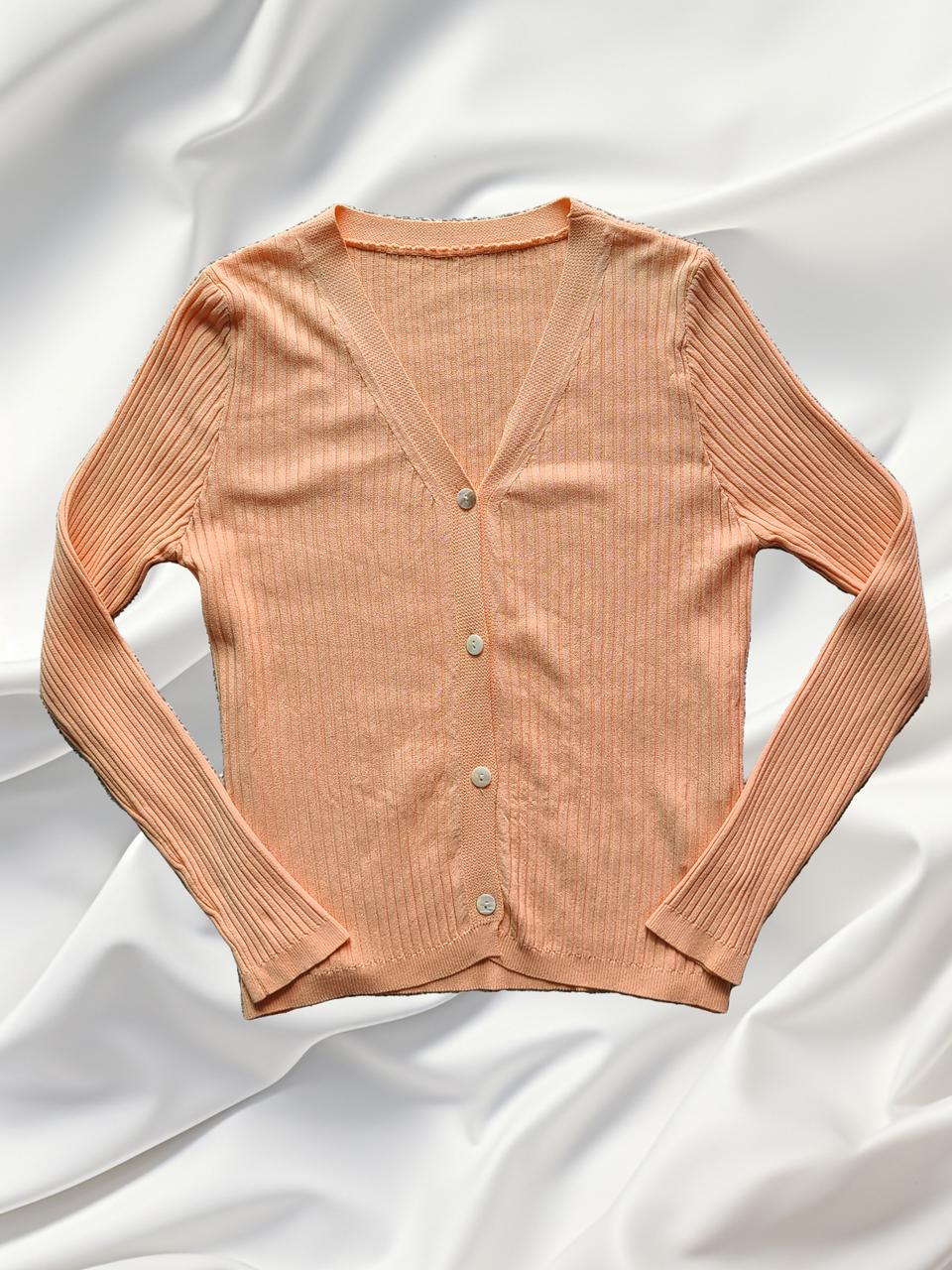 피치 리브 니트 가디건