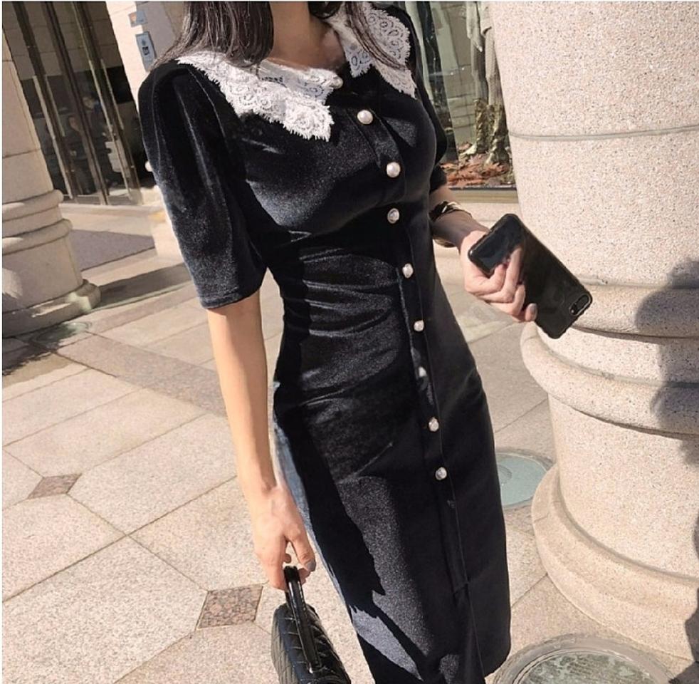 메이빈스 벨벳 반팔 롱원피스