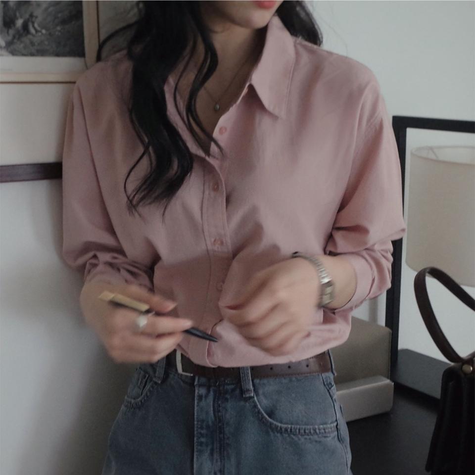 슬로우앤드 어텀 더블스티치 워싱셔츠 자체제작 어텀핑크 새상품