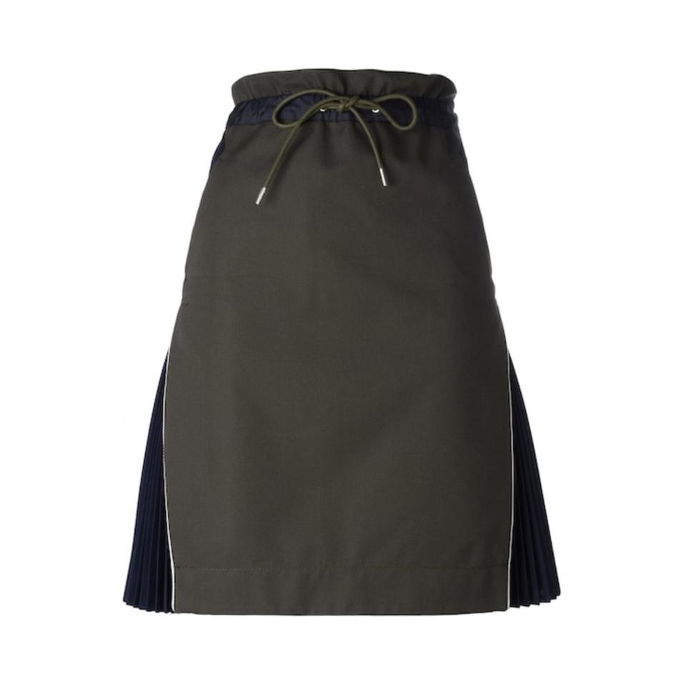 READY 2 WEAR 카키 플리츠배색 스커트 F