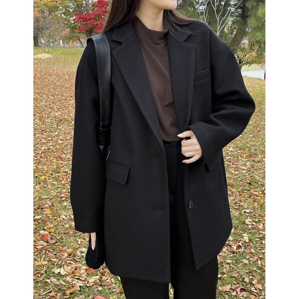 핫핑 테일러드 울 기모 싱글 코트