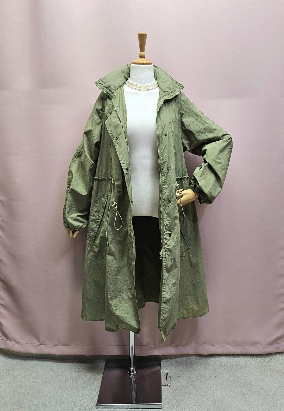 꺌랑 스트링 바람막이 집업점퍼 카키