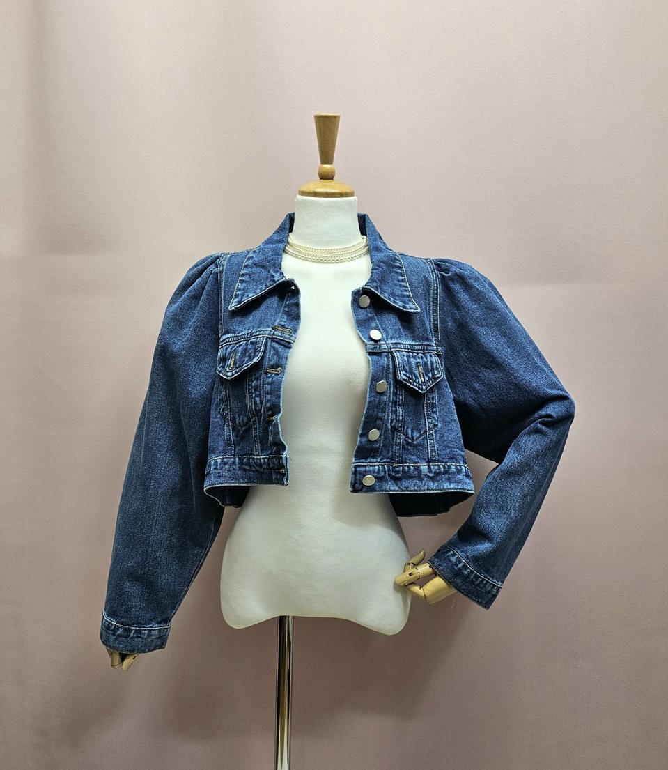 루즈핏 데님 퍼프 크롭자켓 청자켓
