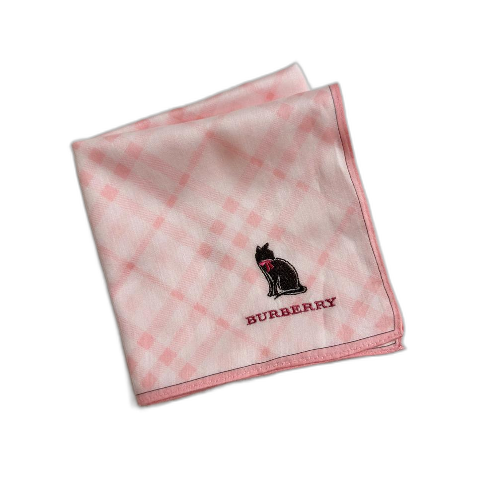 버버리 핑크 체크 고양이 손수건 스카프