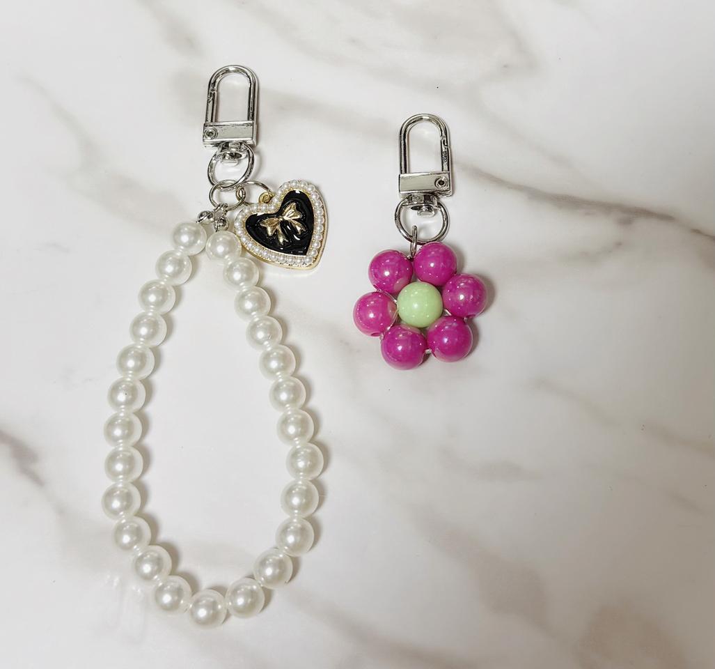 진주,꽃 키링 2개