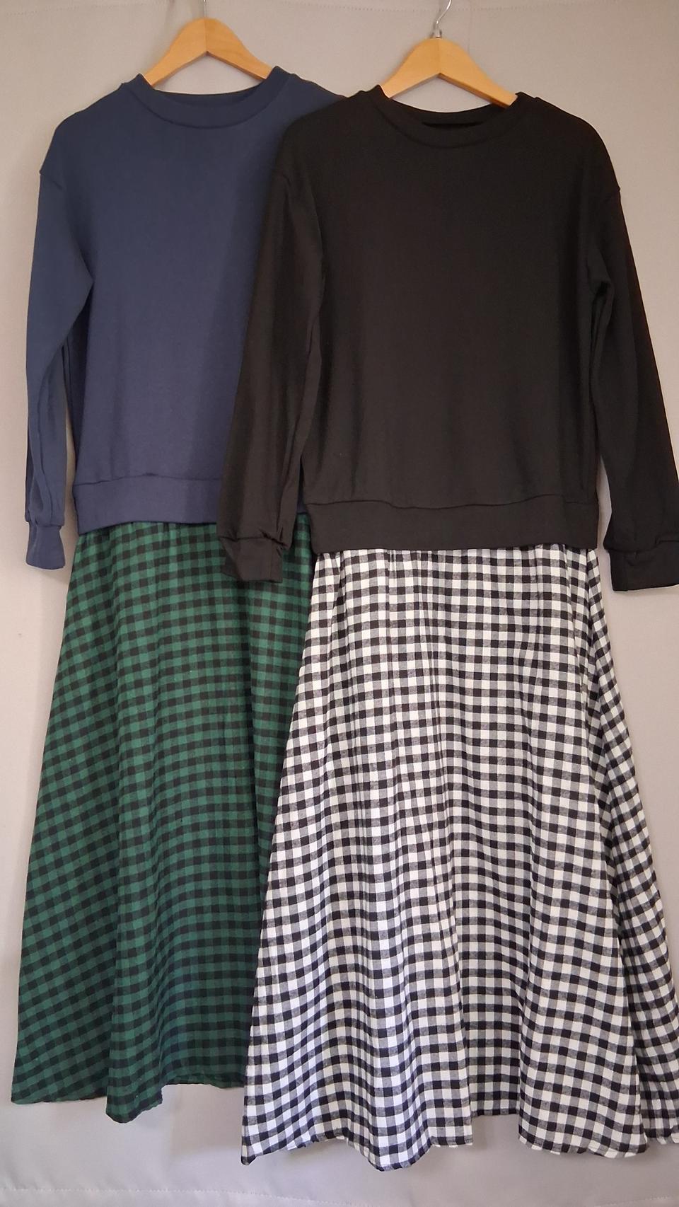 ♥체크배색원피스 롱원피스