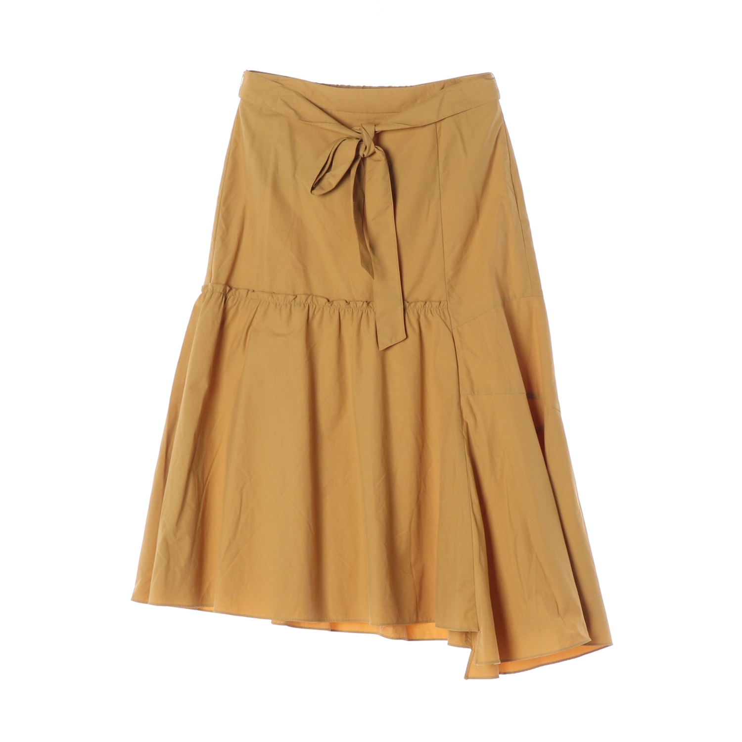 [M]씨씨콜렉트 머스터드 언발 리본 타이 플레어스커트 치마