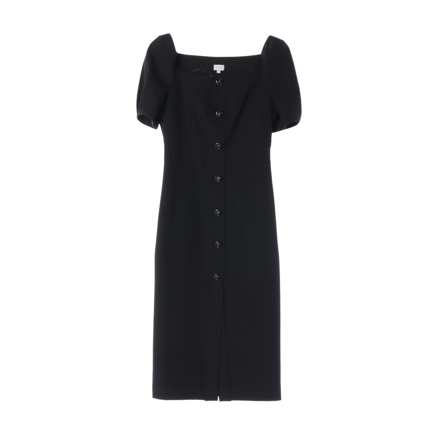[XS]SIE 시에 블랙 스퀘어넥 반팔 버튼 롱 슬릿 원피스 드레스