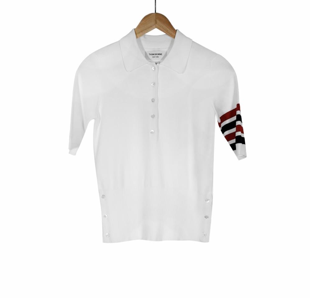 [36] 톰브라운 여성 밀라노스티치 4바 폴로 니트 반팔 티셔츠 화이트