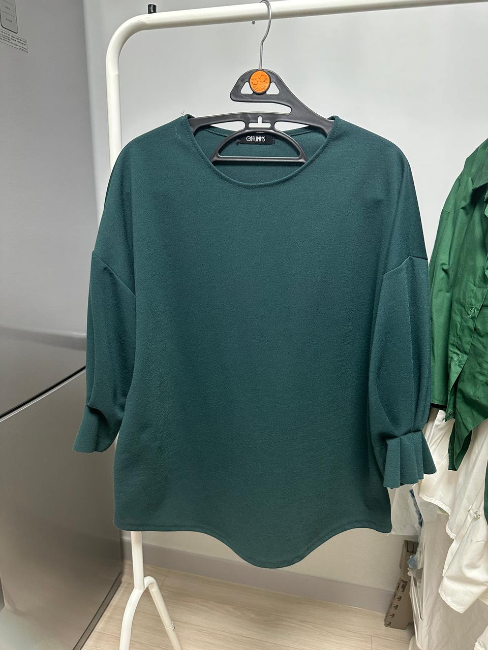 소매 주름 포인트 블라우스 청록 free