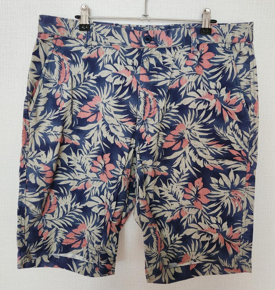 의류 남성 유니클로 반바지 블루 꽃무늬 L사이즈