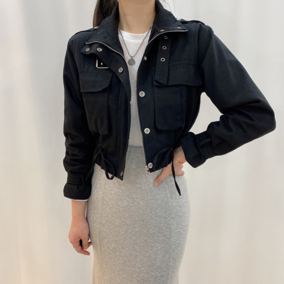 (새상품) 포켓 스트링 반크롭 야상점퍼