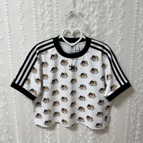 아디다스 피오루치 엔젤 반팔 크롭 티셔츠 S 화이트 블랙 링거