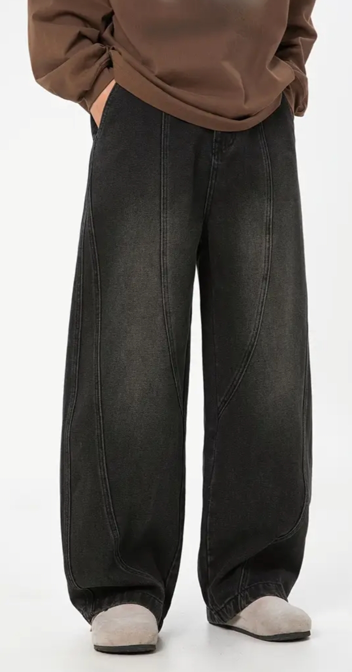 남성용 와이드 흑청 데님 팬츠