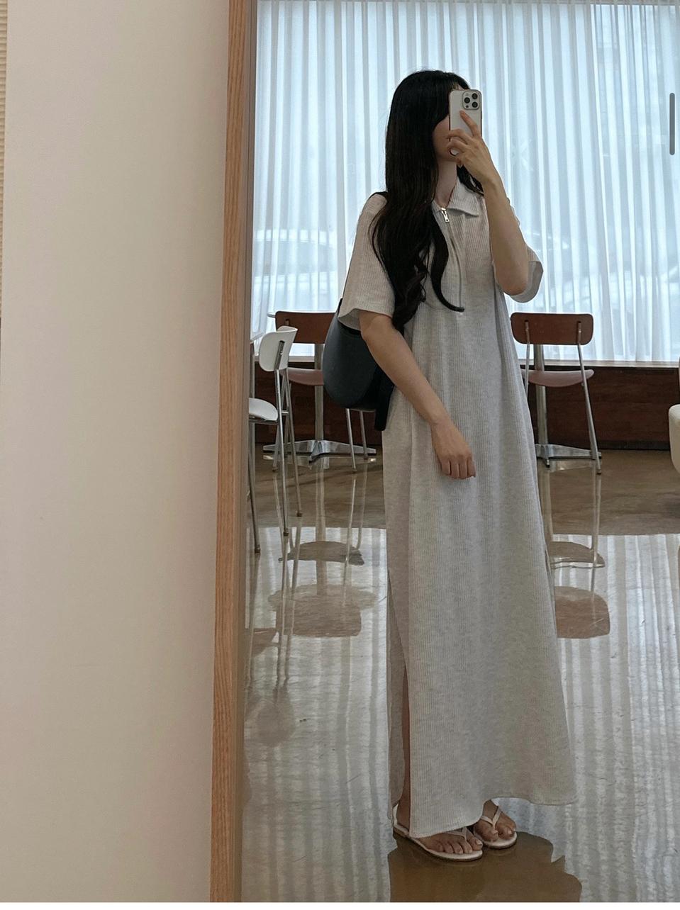 와플트임지퍼원피스 카라반팔원피스 옆트임원피스 등원룩 임부복가능