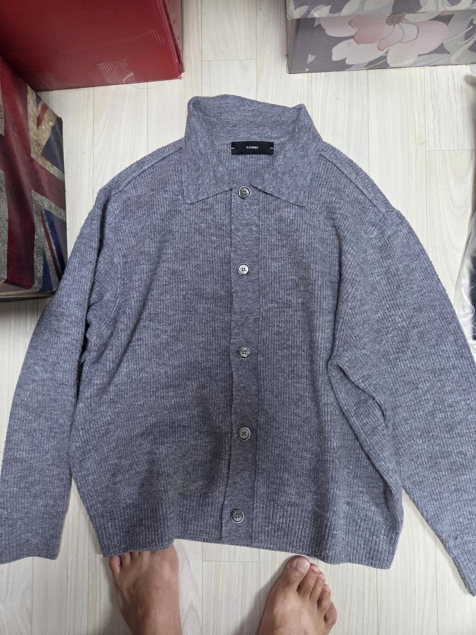 일꼬르소 정품 그레이 벌룬핏 카라 가디건 100사이즈