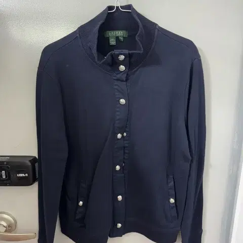 로렌 랄프 로렌 95 은장 버튼 블루종 가디건