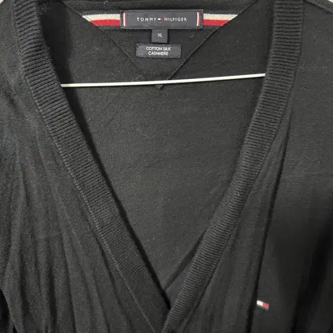타미 힐피거 100 실크 코튼 캐시미어 가디건 블랙