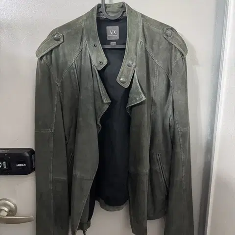 아르마니 익스체인지 95 가죽 스웨이드 라이더 블루종 바이커