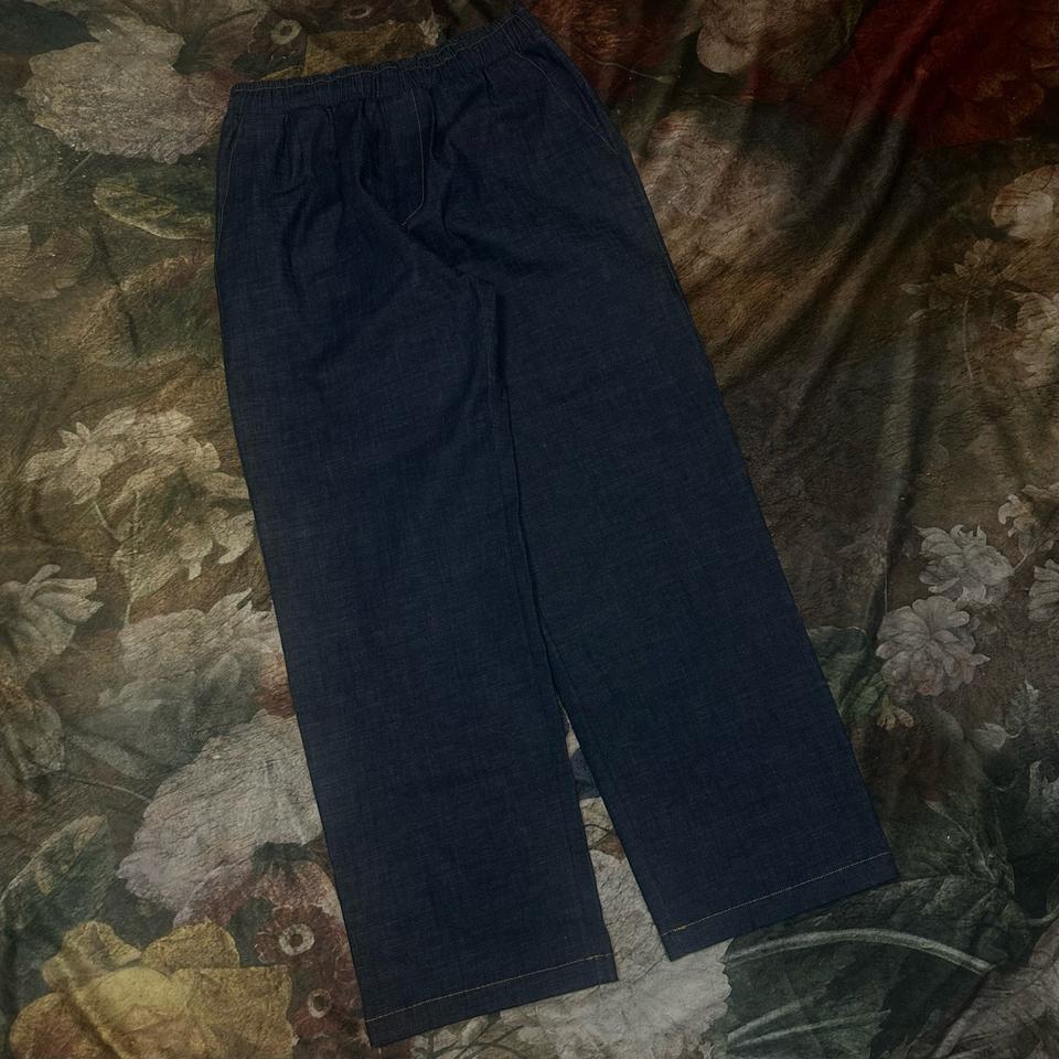 일본 빈티지 밴딩네이비데님팬츠 Free 청바지 데님팬츠 와이드팬츠