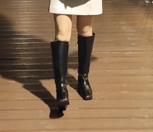 로그 천연 소가죽 스퀘어코 롱부츠 230mm