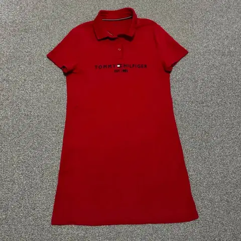 M 타미힐피거 레드 반팔 카라 원피스