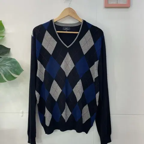 브룩스 브라더스 아가일 V넥 니트 XL