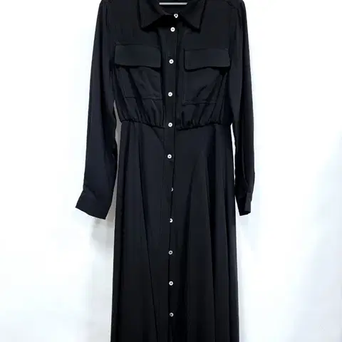 플라스틱아일랜드 블랙 셔츠 카라 롱 원피스