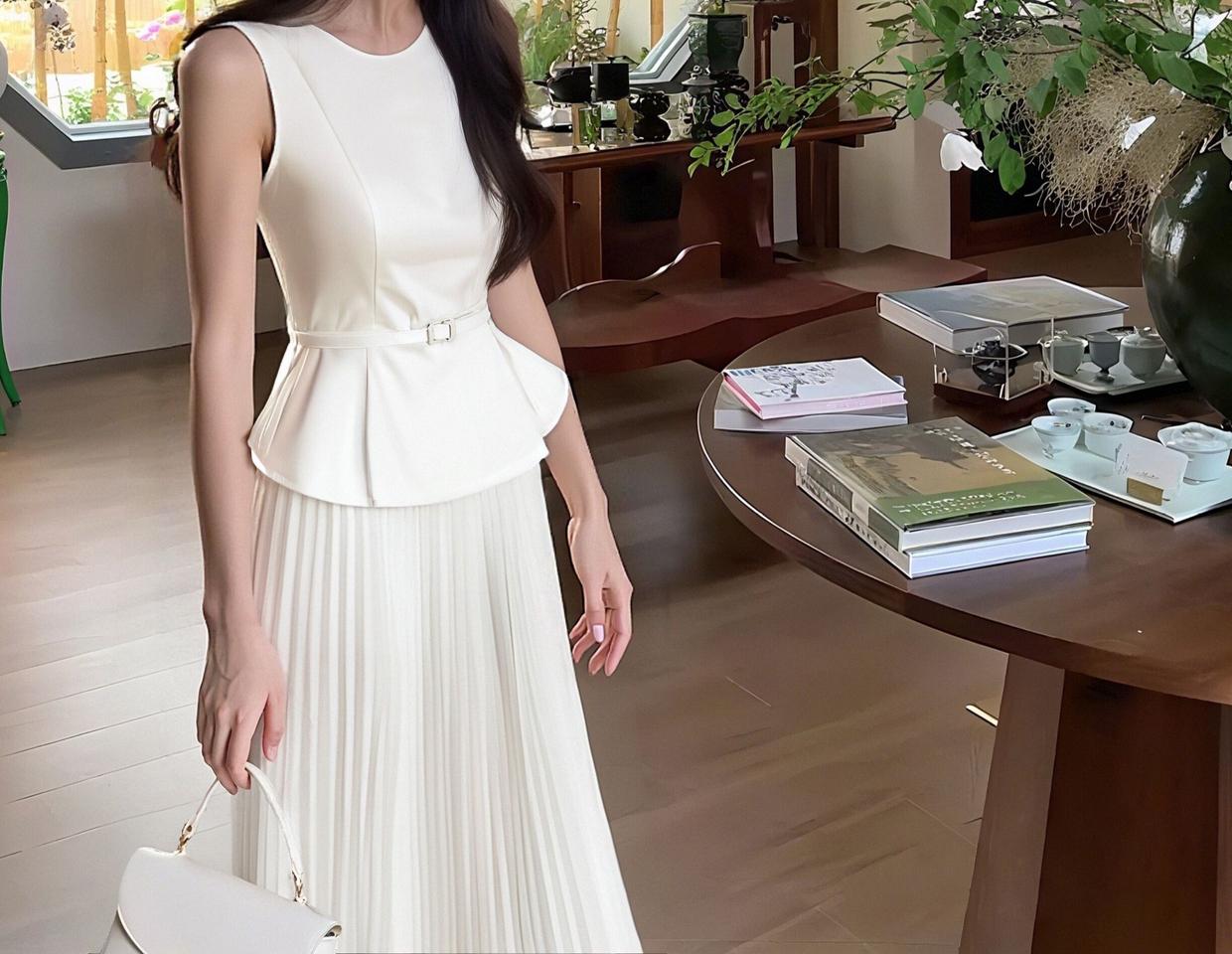 여성 여름 화이트 투피스 세트