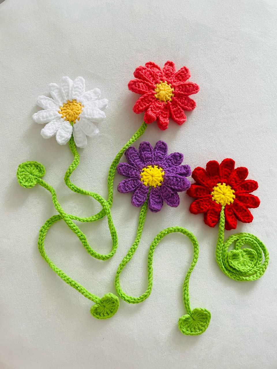손뜨개 데이지꽃 책갈피 커튼묶음 가방고리