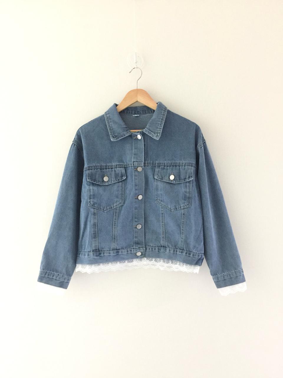 (새) 중청 레이스 데님 청자켓