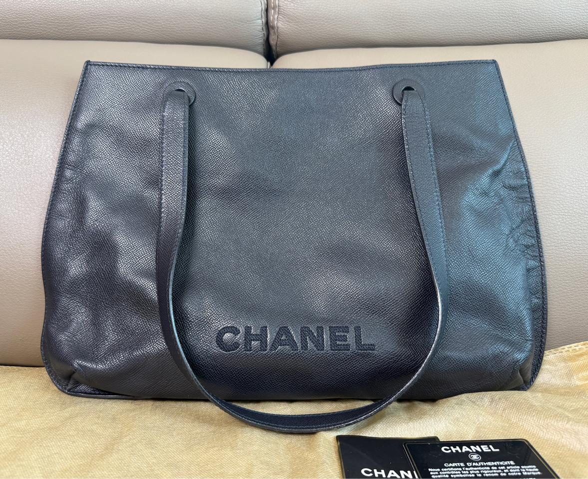 샤넬 빈티지 로고 쇼퍼 토트 숄더백 네이비