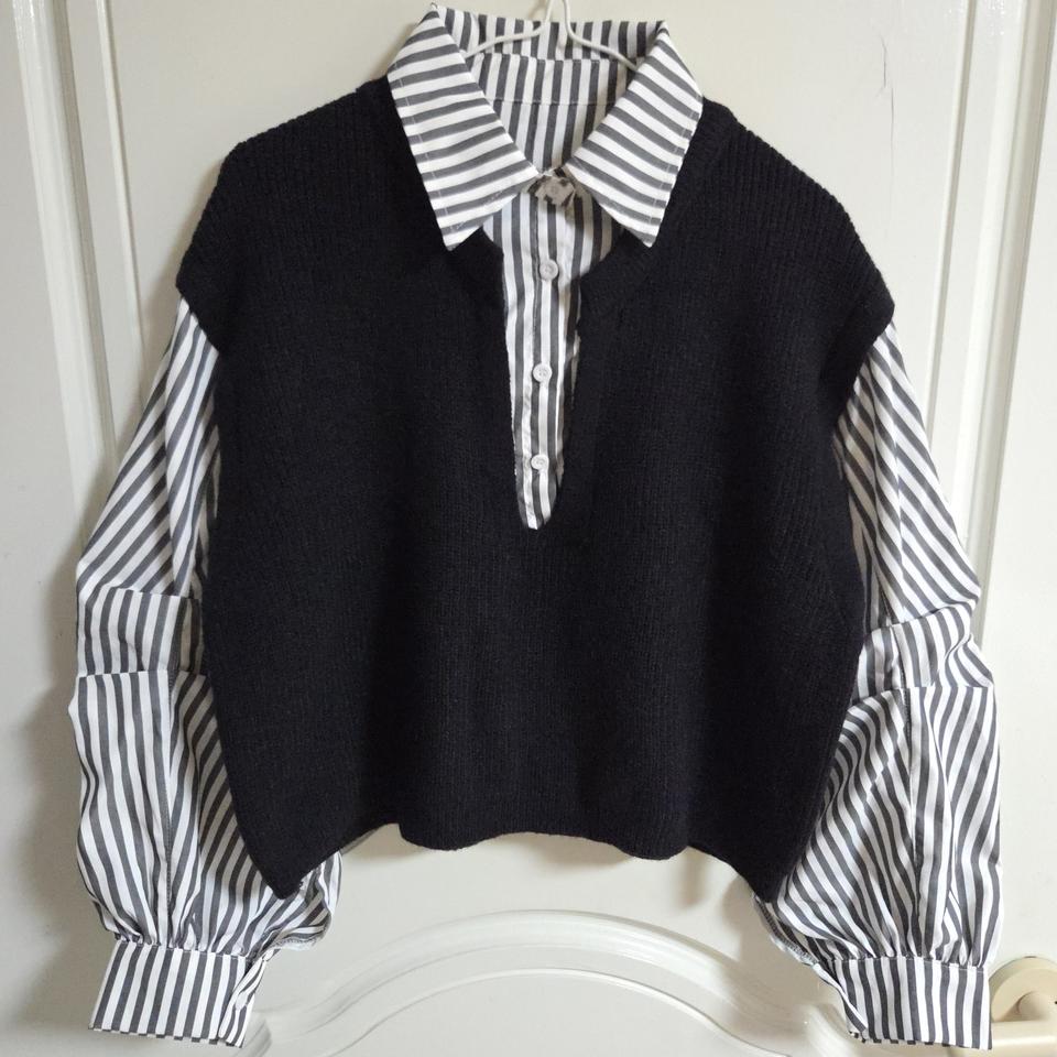 (새상품) 여성 루즈핏 니트 카라셔츠 블라우스 프리사이즈