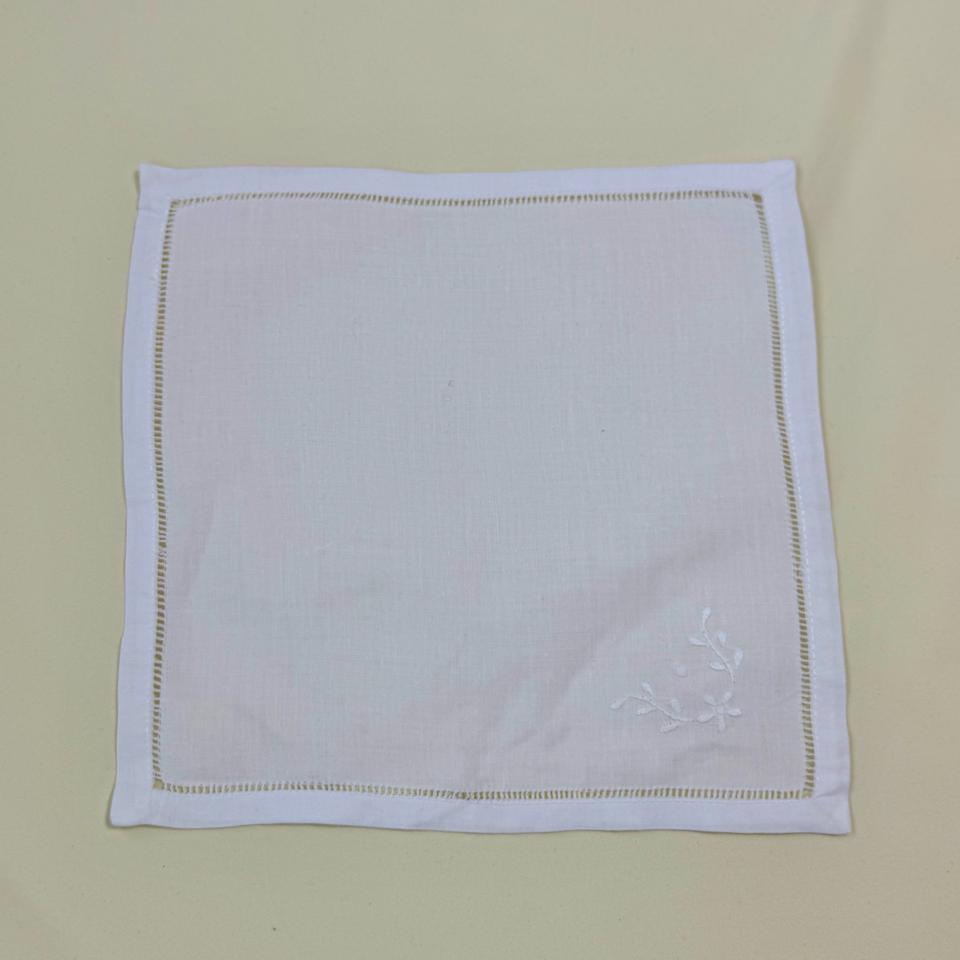 일본빈티지 흰색 린넨 식탁 냅킨 자수 장식 5장