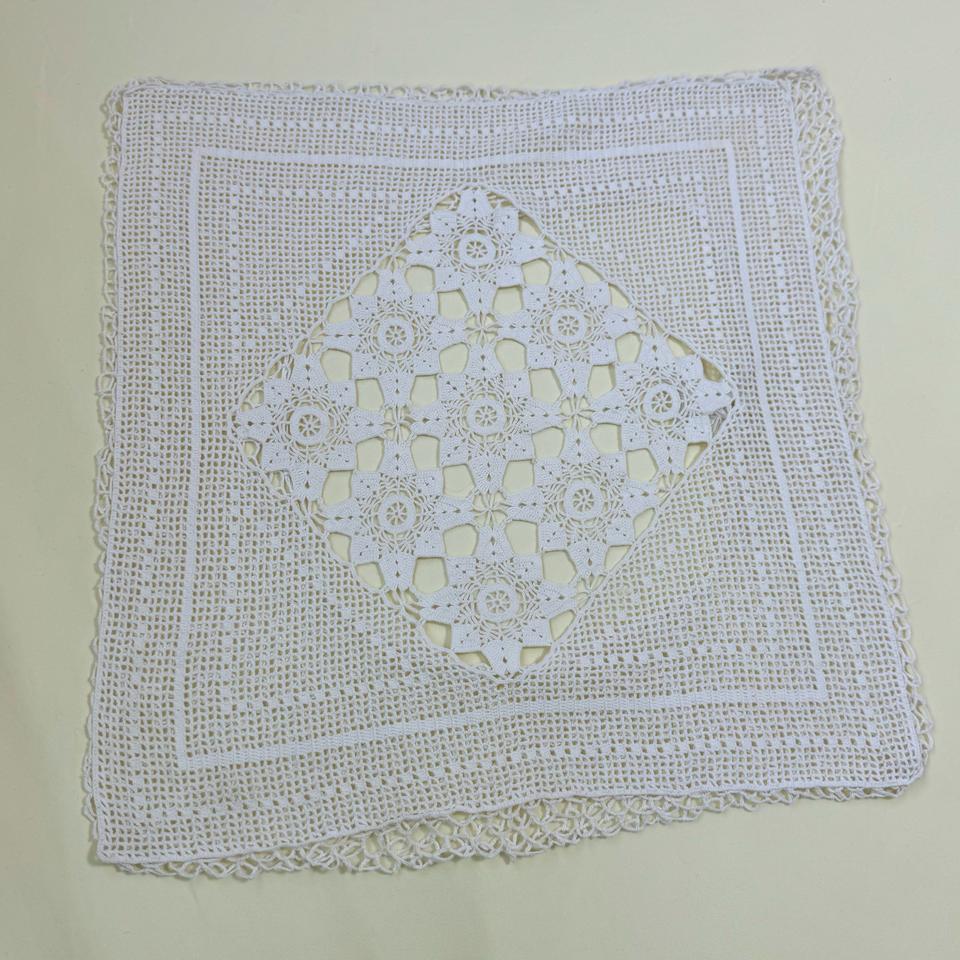 일본빈티지 화이트 손뜨개 크로셰 레이스 쿠션 커버 2개