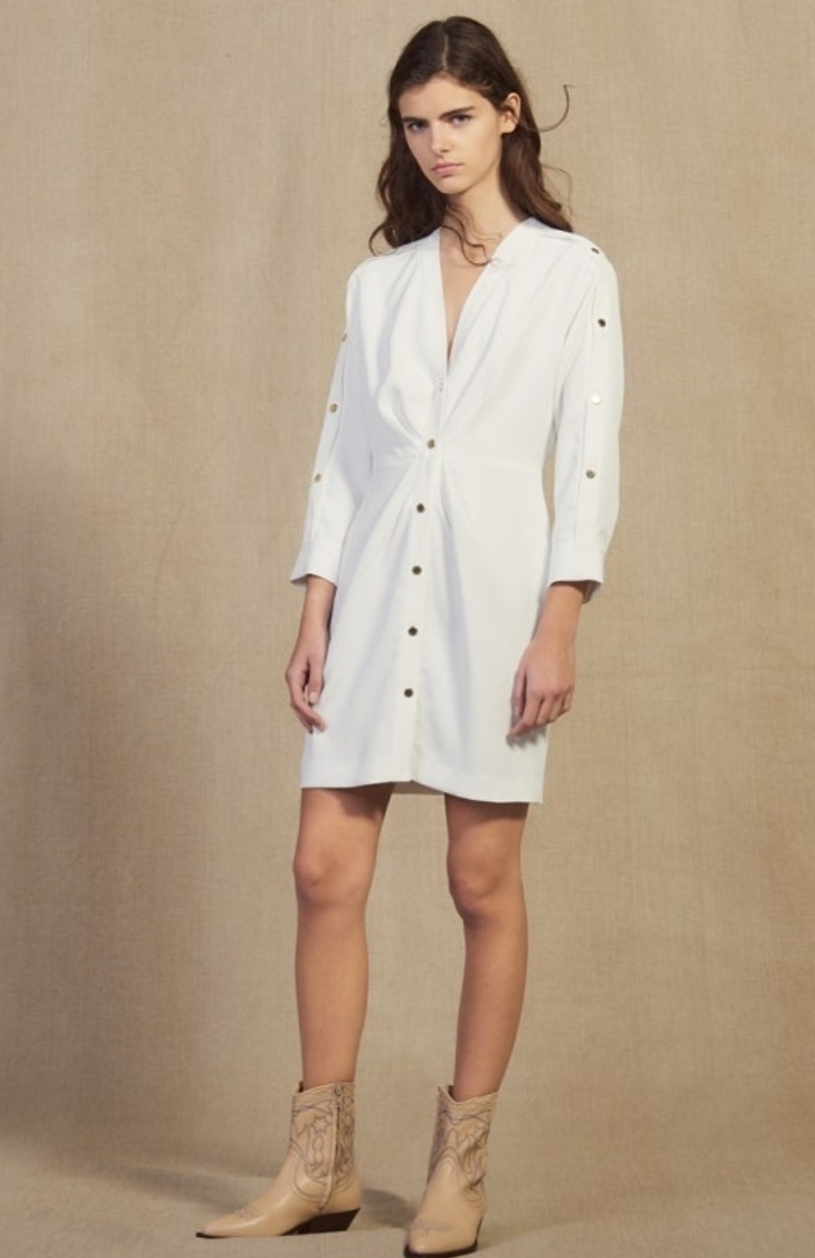 산드로 골드버튼 셔츠형 원피스