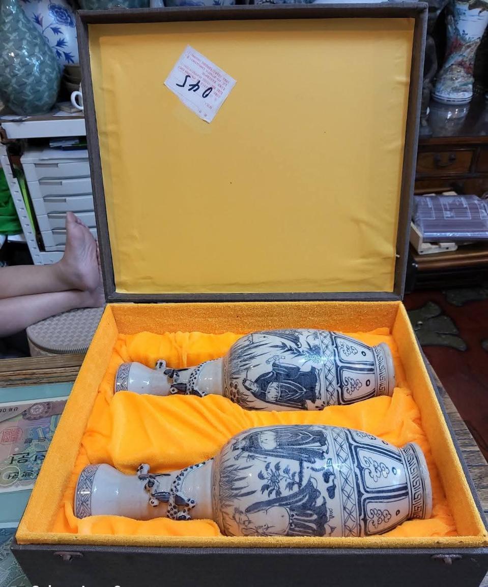 청화백자 신선도 쌍병 도자기