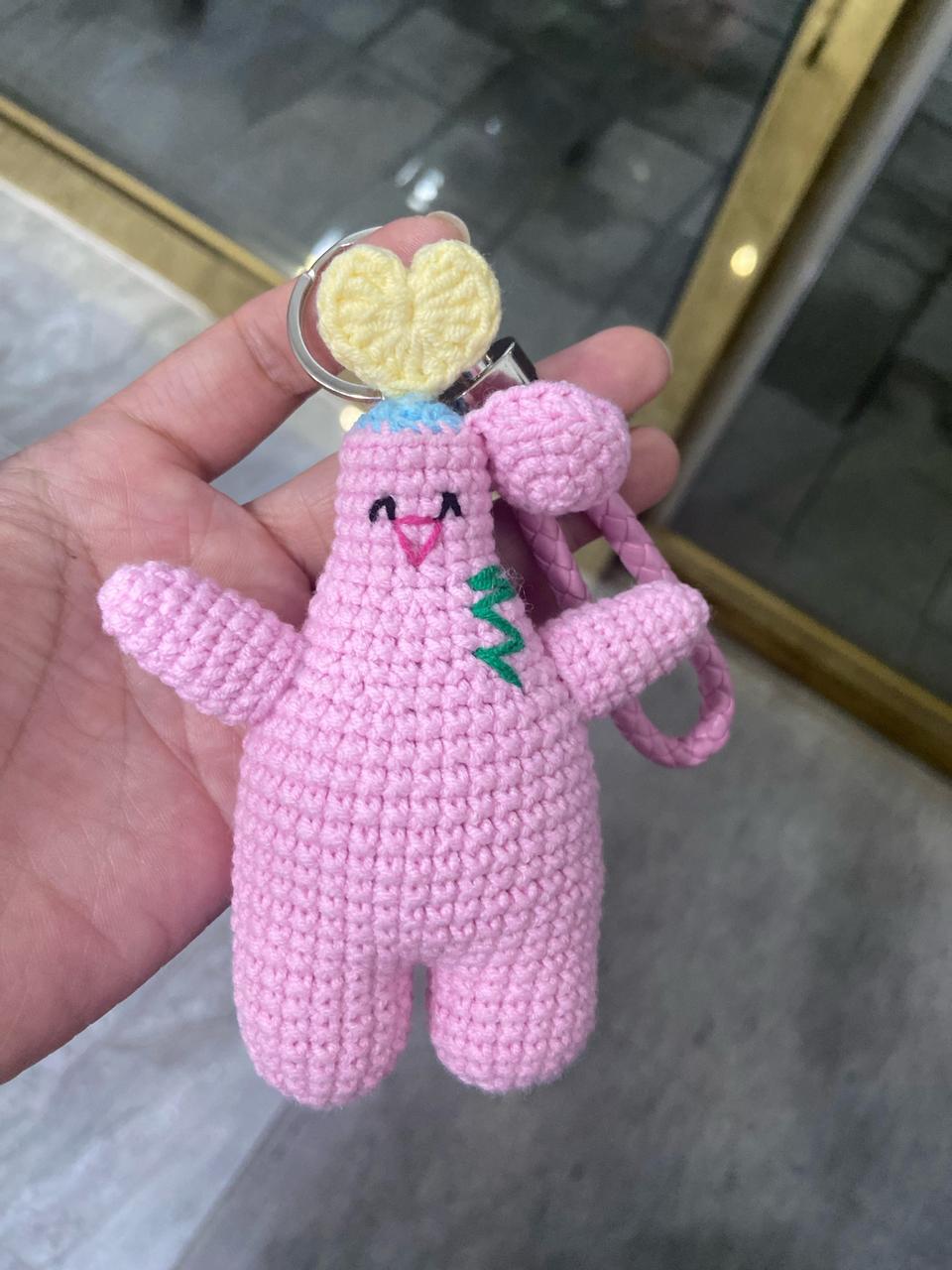 하하핑크키링 가방고리 하하인형 손뜨개 자동차키 뜨개인형