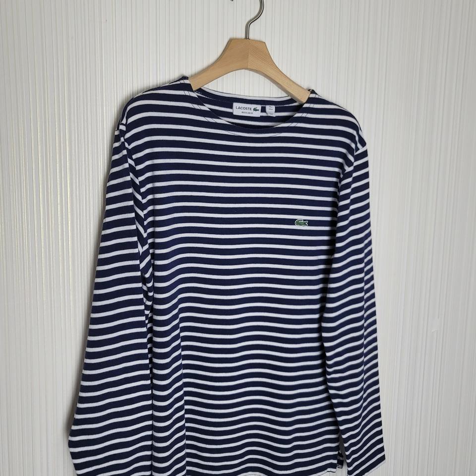 공용100 라코스테 스트라이프 티셔츠 긴팔 롱슬리브 네이비