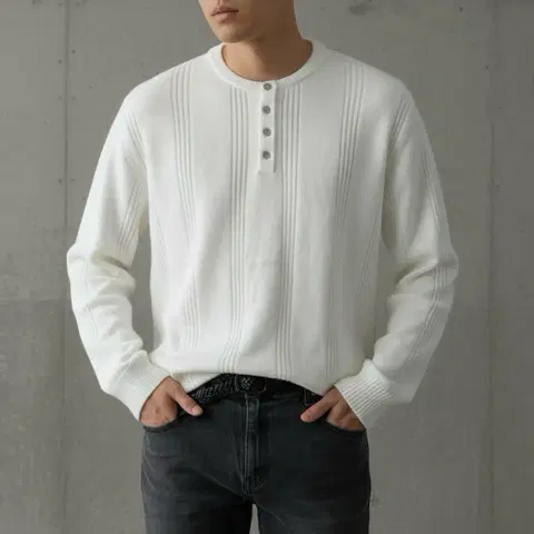 남자 모달 니트 헨리넥 버튼 골지 앙고라 두툼 부드러운 라운드스웨터