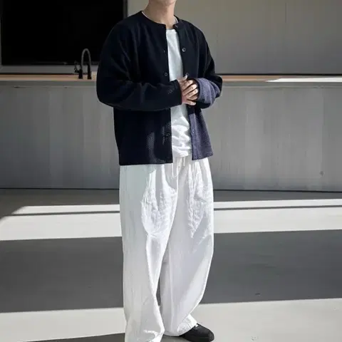 밴딩 와이드 벌룬 팬츠 투턱 면바지 사계절용 블랙 카키 브라운