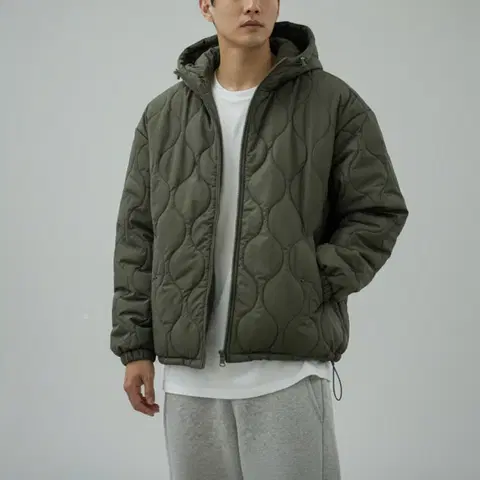[새상품] 군용 깔깔이 패딩 항아리 카키 후드집업 남자점퍼 후드패딩