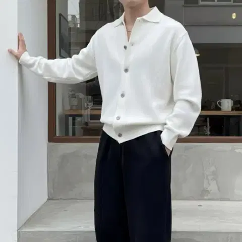 [새상품] 카라 가디건 모달 부클 단추 세미크롭 남자 오버핏