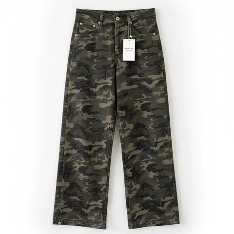 [새상품] 카모 하이웨스트 절개 와이드 팬츠 카고 포켓 버튼 남녀공용