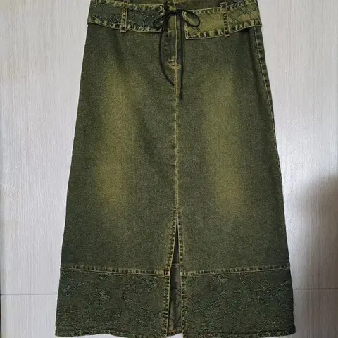 M) one way 데님 자수 롱 스커트