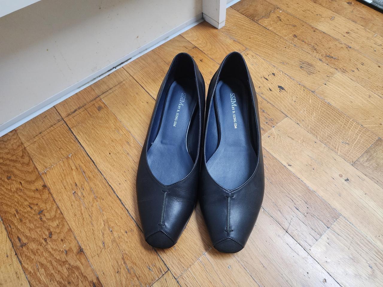 씸 블랙 플랫 소가죽 슈즈 245