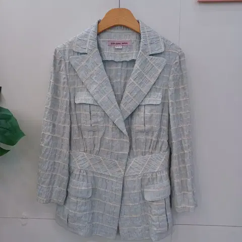 손정완 블루 체크 8부자켓 55